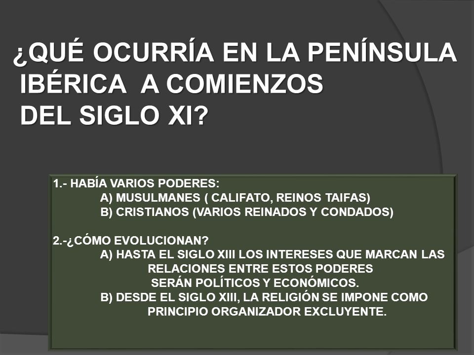 ¿QUÉ OCURRÍA EN LA PENÍNSULA IBÉRICA A COMIENZOS DEL SIGLO XI