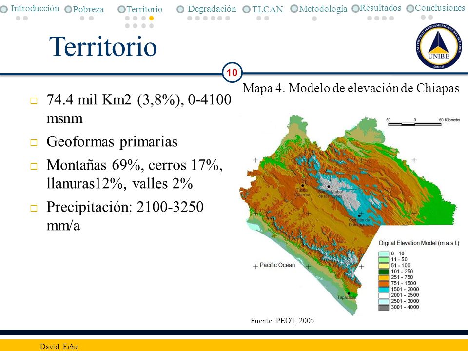 Territorio 74.4 mil Km2 (3,8%), msnm Geoformas primarias