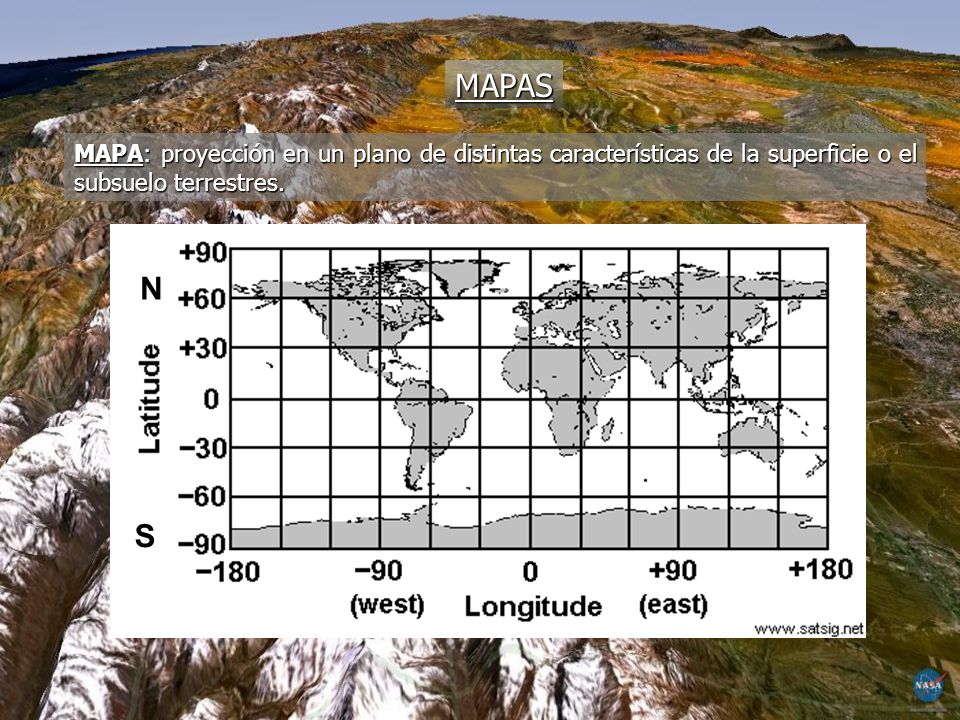 MAPAS MAPA: proyección en un plano de distintas características de la superficie o el subsuelo terrestres.