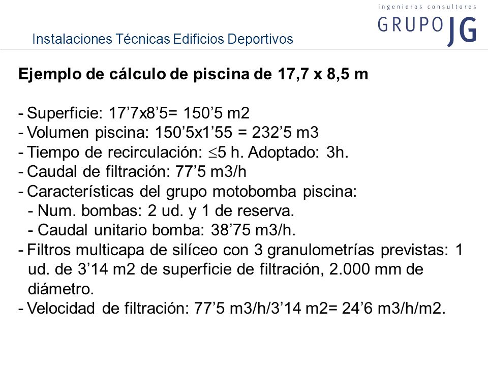 Ejemplo de cálculo de piscina de 17,7 x 8,5 m