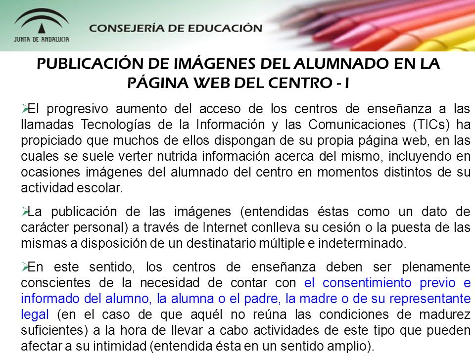 PUBLICACIÓN DE IMÁGENES DEL ALUMNADO EN LA PÁGINA WEB DEL CENTRO - I