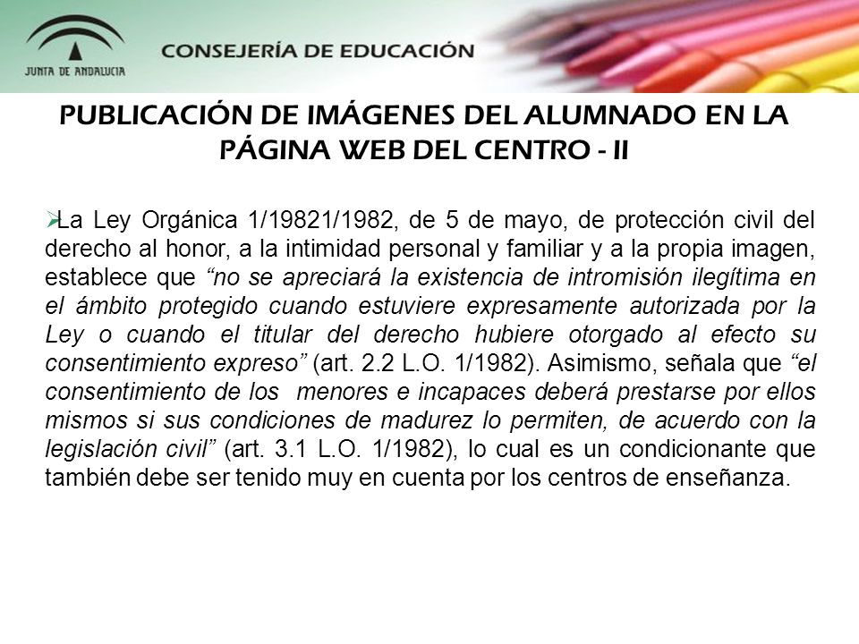 PUBLICACIÓN DE IMÁGENES DEL ALUMNADO EN LA PÁGINA WEB DEL CENTRO - II