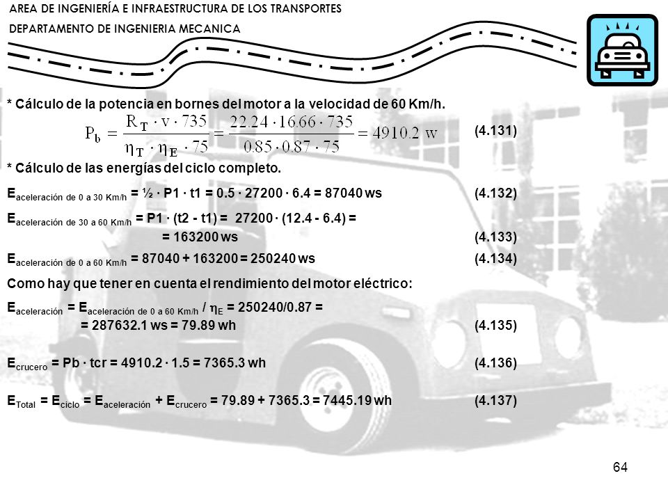 * Cálculo de la potencia en bornes del motor a la velocidad de 60 Km/h.