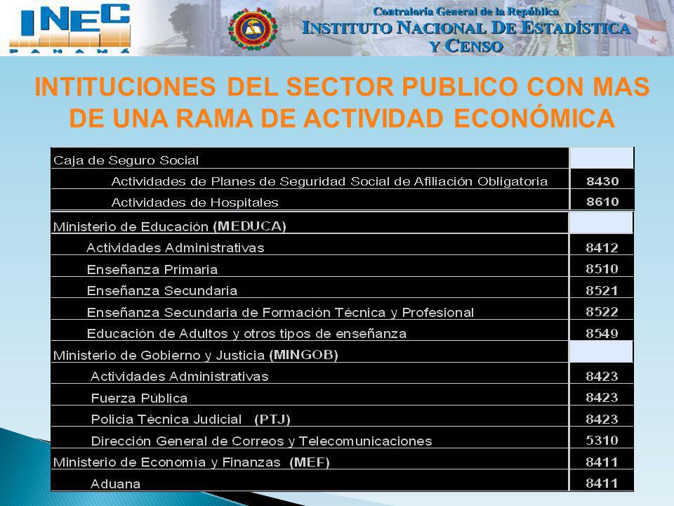 INTITUCIONES DEL SECTOR PUBLICO CON MAS DE UNA RAMA DE ACTIVIDAD ECONÓMICA