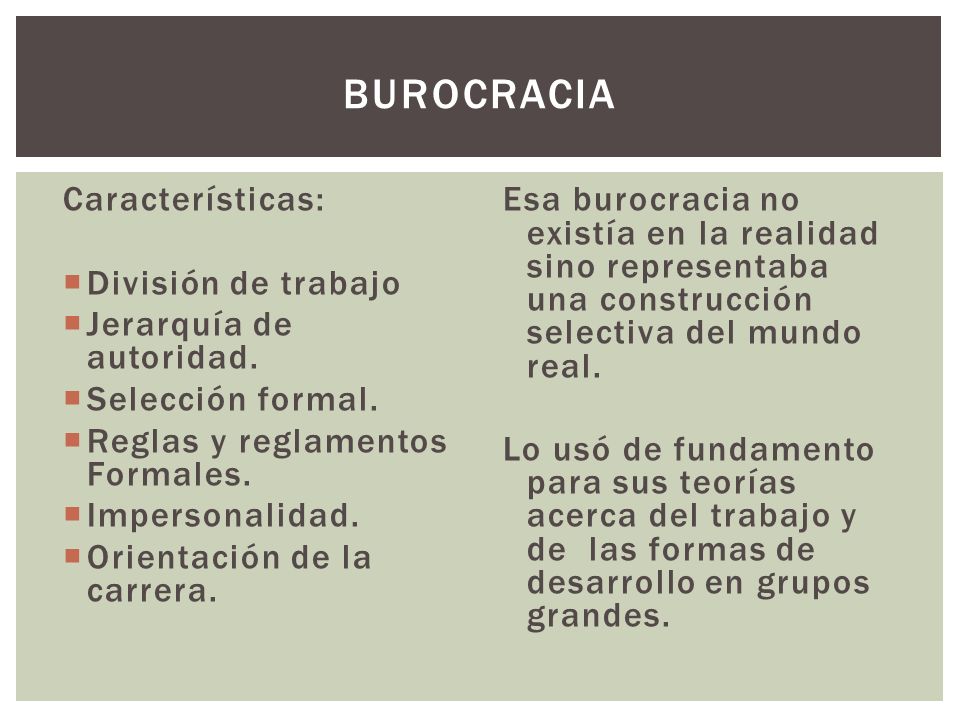 Burocracia Características: División de trabajo