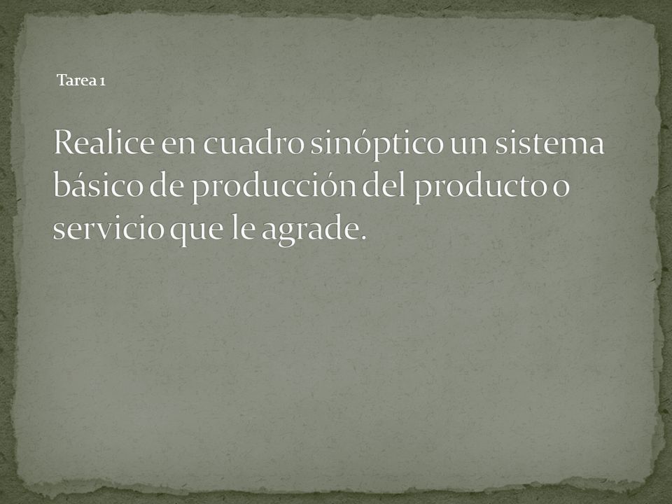 Tarea 1 Realice en cuadro sinóptico un sistema básico de producción del producto o servicio que le agrade.