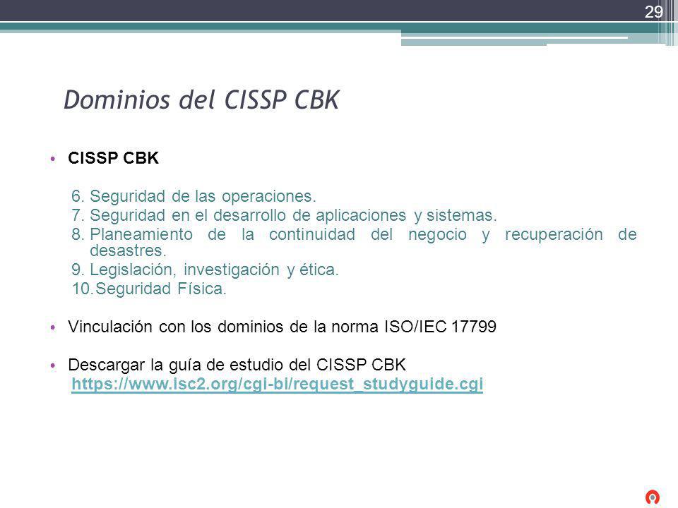 Dominios del CISSP CBK CISSP CBK Seguridad de las operaciones.