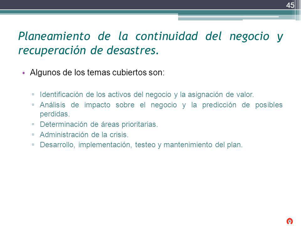 Planeamiento de la continuidad del negocio y recuperación de desastres.