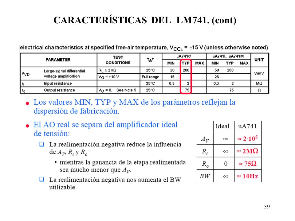 CARACTERÍSTICAS DEL LM741. (cont)