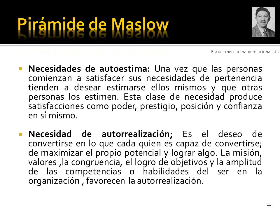 Pirámide de Maslow Escuela neo-humano relacionalista.