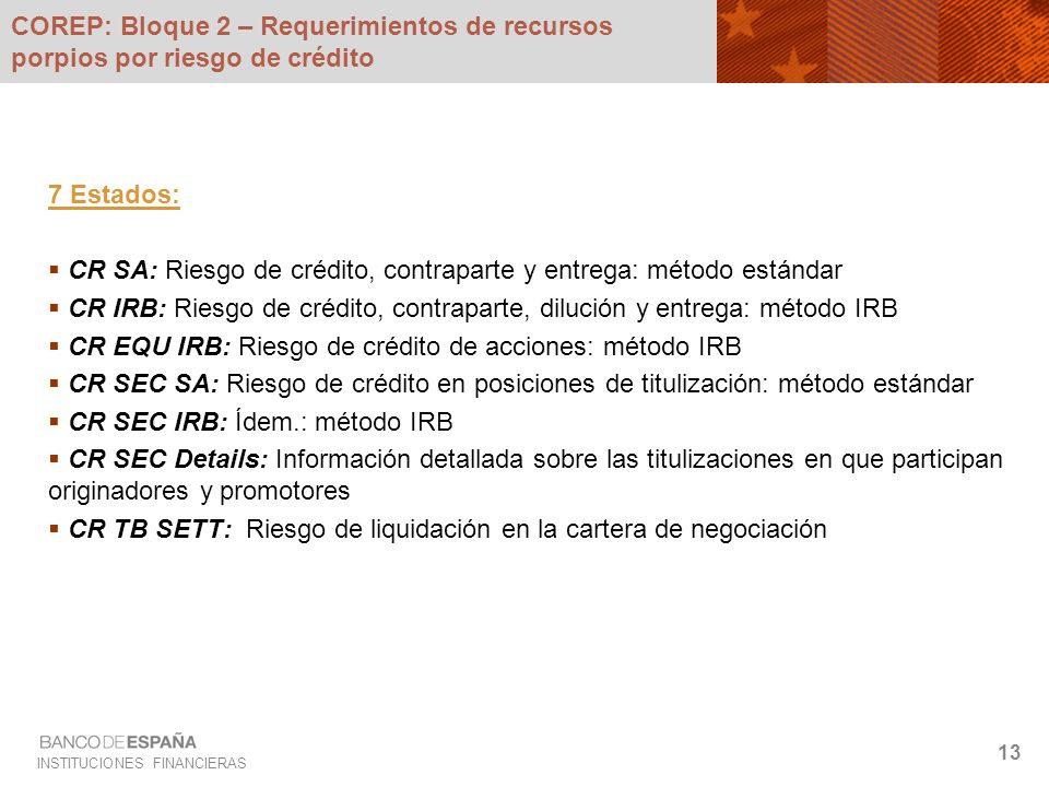 COREP: Bloque 2 – Requerimientos de recursos porpios por riesgo de crédito