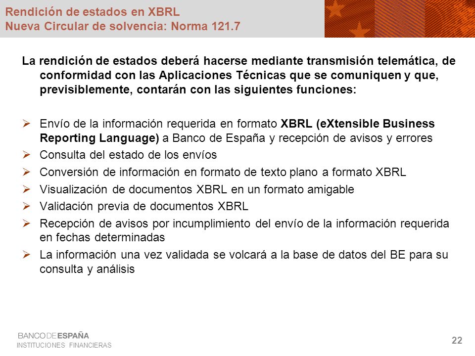 Rendición de estados en XBRL Nueva Circular de solvencia: Norma 121.7