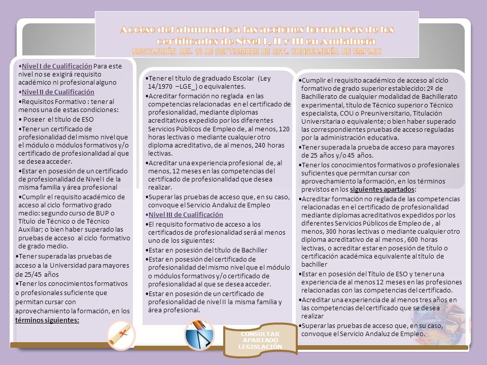 Acceso del alumnado a las acciones formativas de los certificados de Nivel I, II y III en Andalucía
