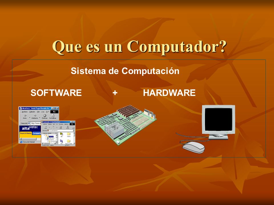 Que es un Computador Sistema de Computación SOFTWARE + HARDWARE