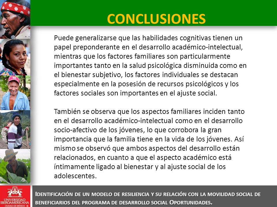 Identificación de un modelo de resiliencia y su relación con la movilidad social de beneficiarios del programa de desarrollo social Oportunidades.