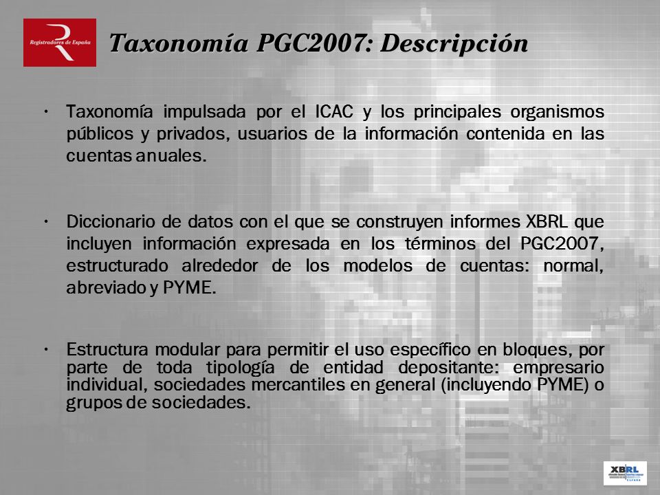 Taxonomía PGC2007: Descripción