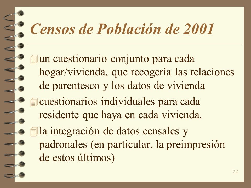 Censos de Población de 2001 un cuestionario conjunto para cada hogar/vivienda, que recogería las relaciones de parentesco y los datos de vivienda.