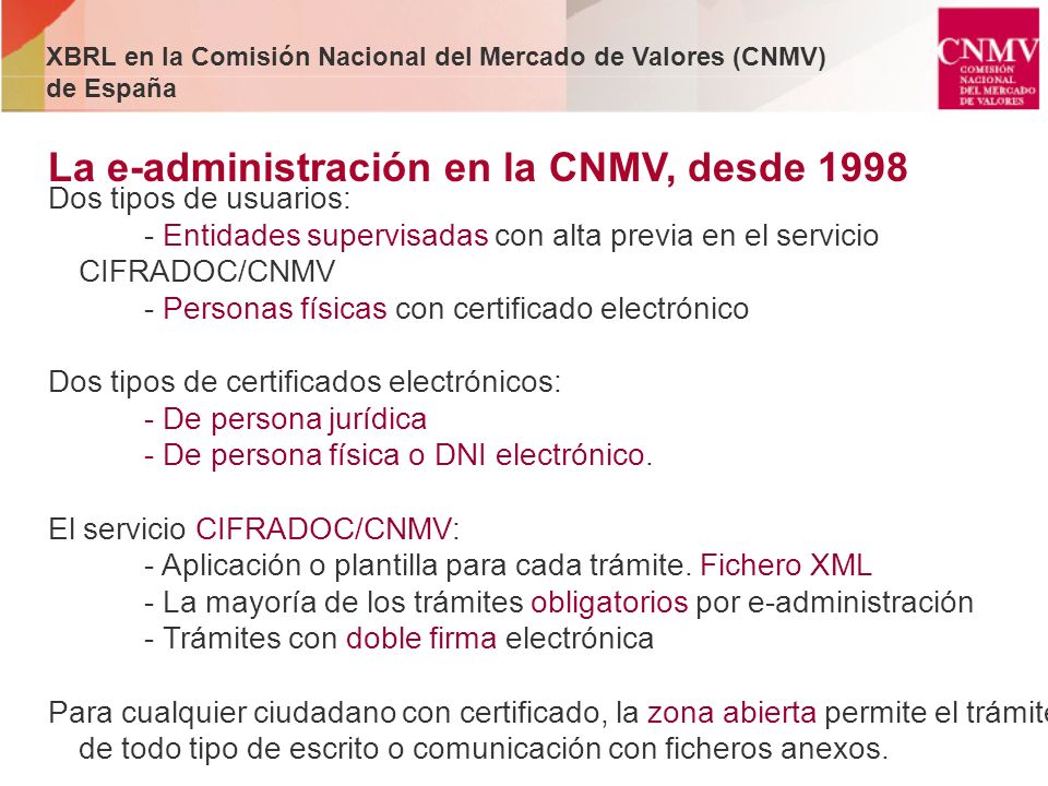 La e-administración en la CNMV, desde 1998