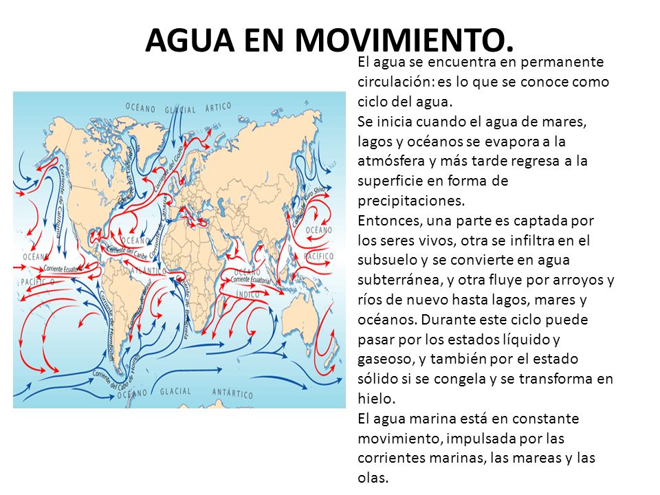 AGUA EN MOVIMIENTO. El agua se encuentra en permanente circulación: es lo que se conoce como ciclo del agua.