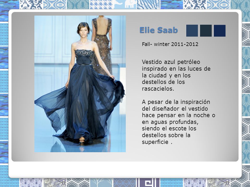 Elie Saab Fall- winter Vestido azul petróleo inspirado en las luces de la ciudad y en los destellos de los rascacielos.