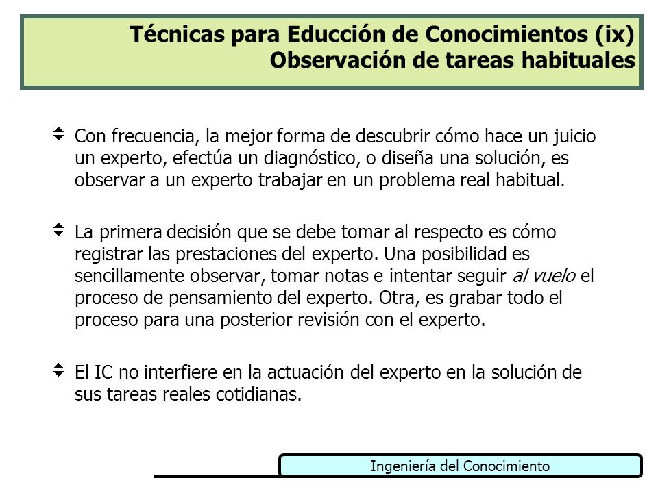 Técnicas para Educción de Conocimientos (ix) Observación de tareas habituales