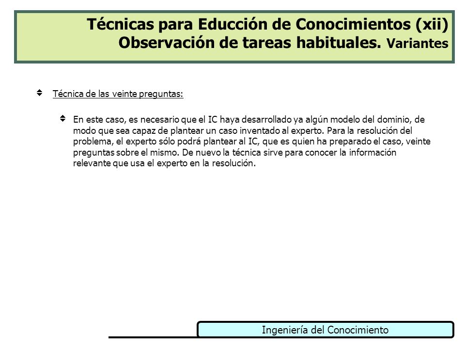 Técnicas para Educción de Conocimientos (xii) Observación de tareas habituales. Variantes