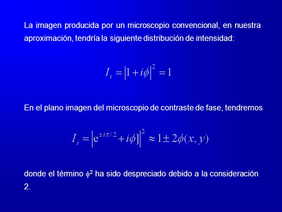 La imagen producida por un microscopio convencional, en nuestra aproximación, tendría la siguiente distribución de intensidad: