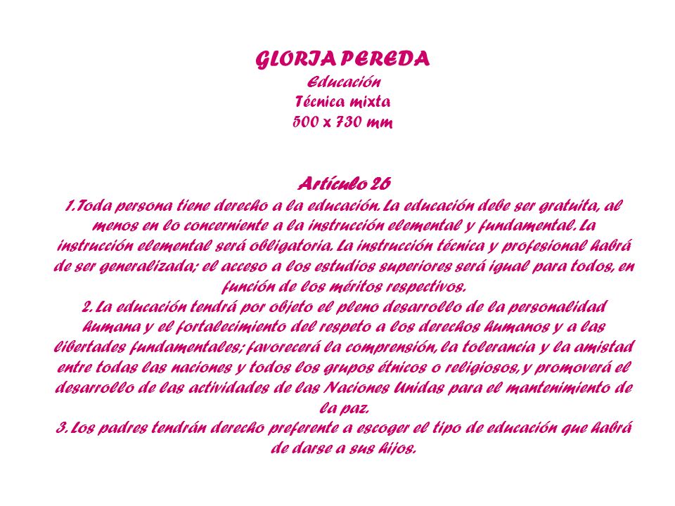 GLORIA PEREDA Artículo 26 Educación Técnica mixta 500 x 730 mm