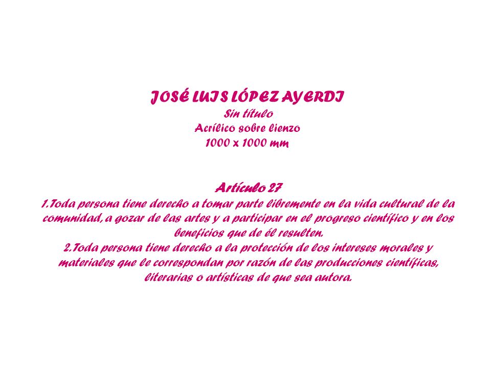 JOSÉ LUIS LÓPEZ AYERDI Artículo 27 Sin título Acrílico sobre lienzo