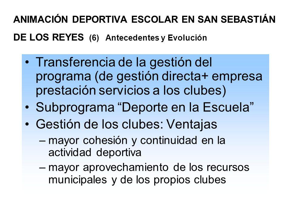 Subprograma Deporte en la Escuela Gestión de los clubes: Ventajas