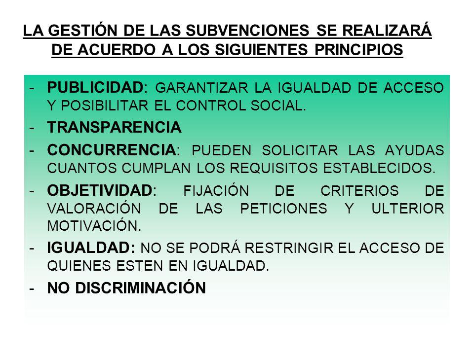 LA GESTIÓN DE LAS SUBVENCIONES SE REALIZARÁ DE ACUERDO A LOS SIGUIENTES PRINCIPIOS