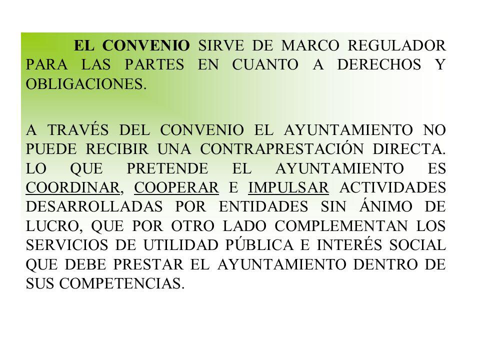 EL CONVENIO SIRVE DE MARCO REGULADOR PARA LAS PARTES EN CUANTO A DERECHOS Y OBLIGACIONES.