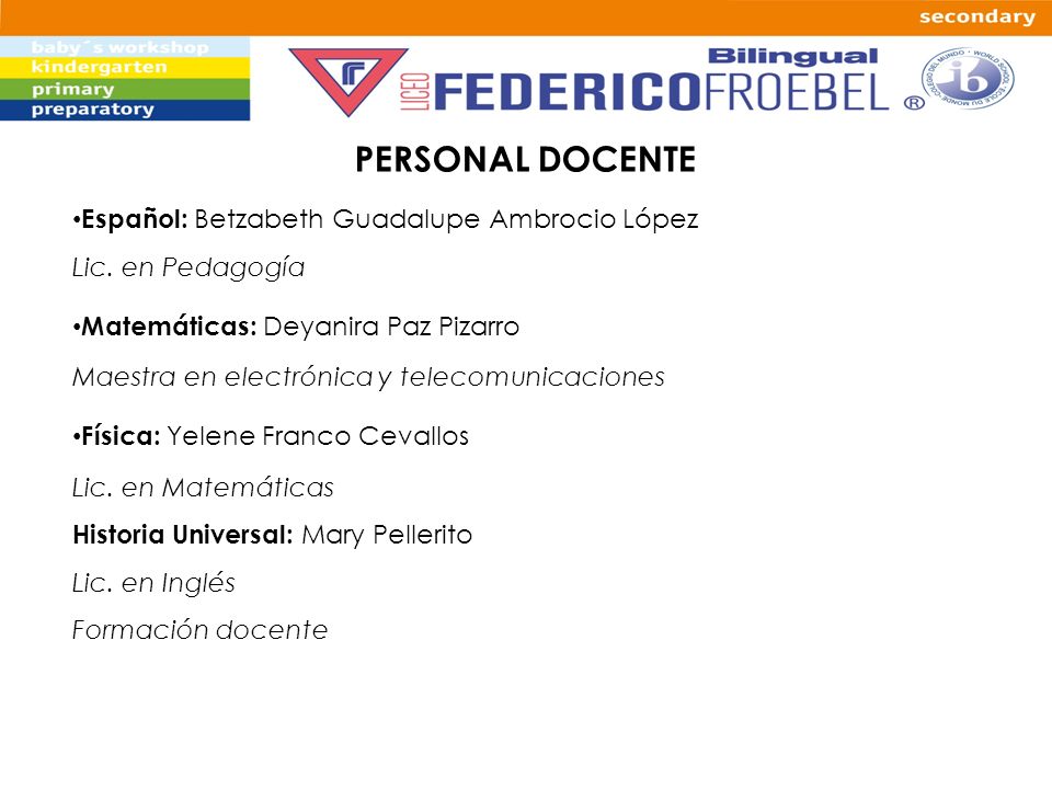PERSONAL DOCENTE Español: Betzabeth Guadalupe Ambrocio López