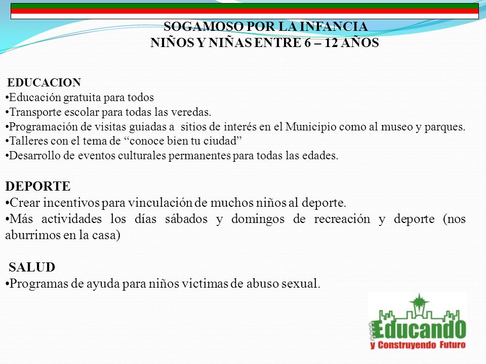 SOGAMOSO POR LA INFANCIA NIÑOS Y NIÑAS ENTRE 6 – 12 AÑOS