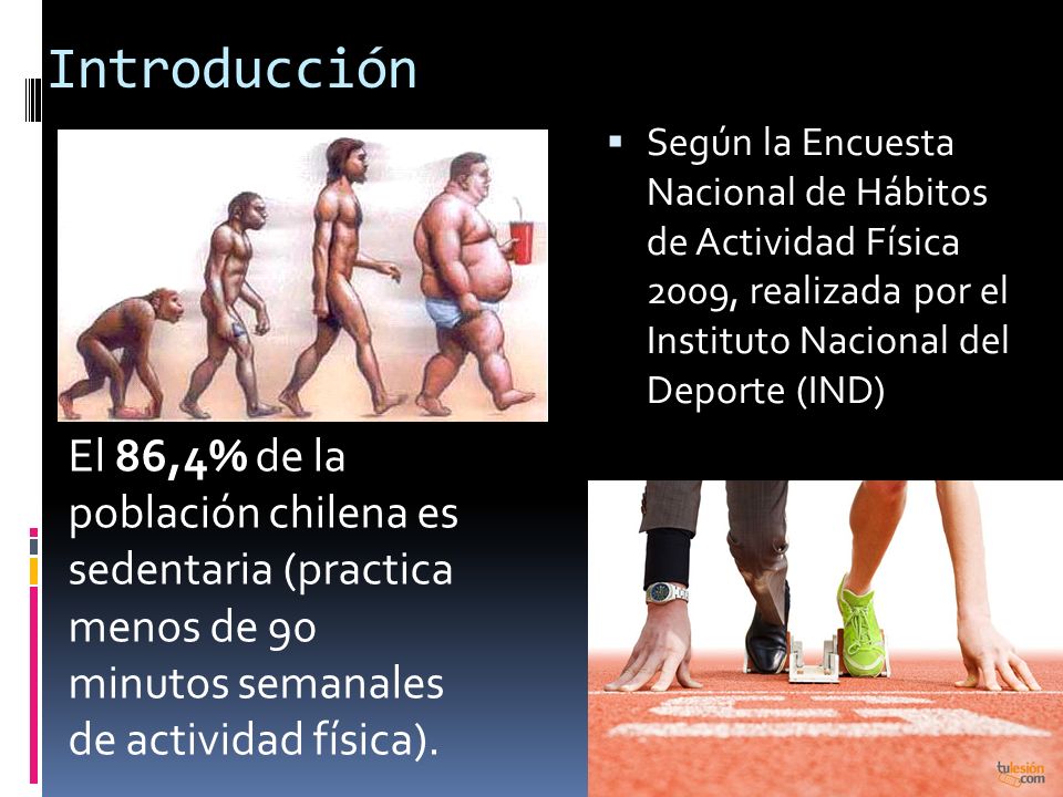 Introducción Según la Encuesta Nacional de Hábitos de Actividad Física 2009, realizada por el Instituto Nacional del Deporte (IND)