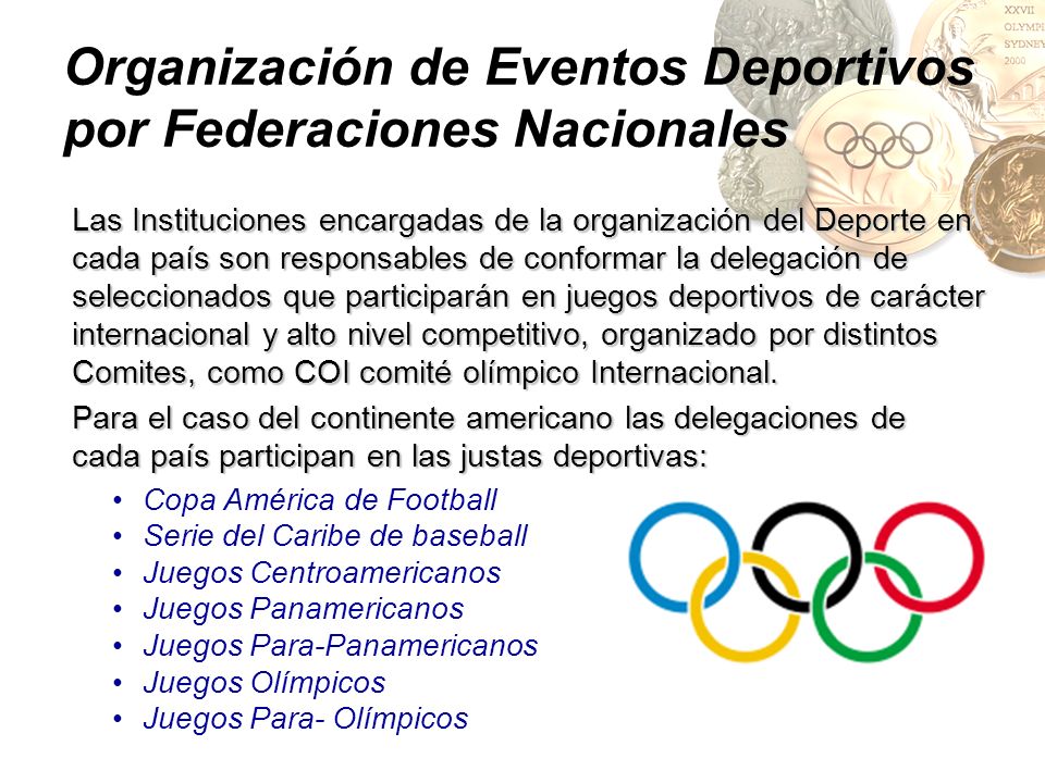 Organización de Eventos Deportivos por Federaciones Nacionales