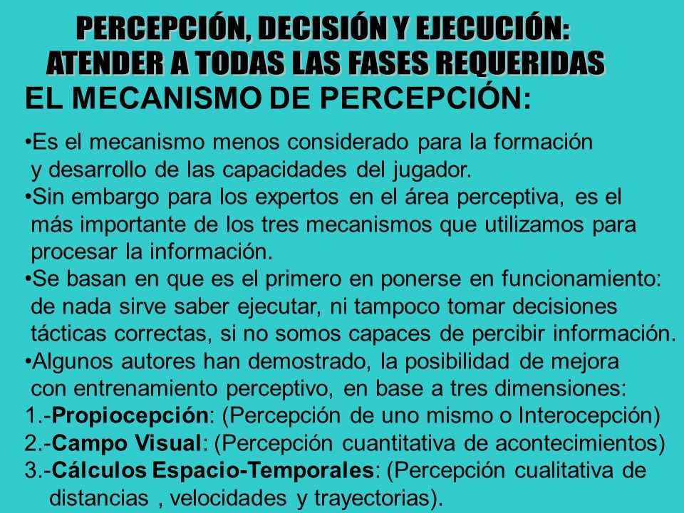 PERCEPCIÓN, DECISIÓN Y EJECUCIÓN: ATENDER A TODAS LAS FASES REQUERIDAS