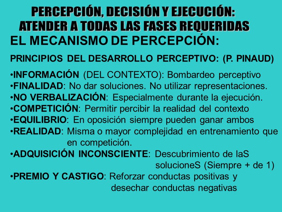 PERCEPCIÓN, DECISIÓN Y EJECUCIÓN: ATENDER A TODAS LAS FASES REQUERIDAS