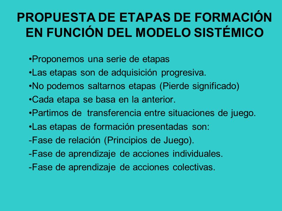 PROPUESTA DE ETAPAS DE FORMACIÓN EN FUNCIÓN DEL MODELO SISTÉMICO