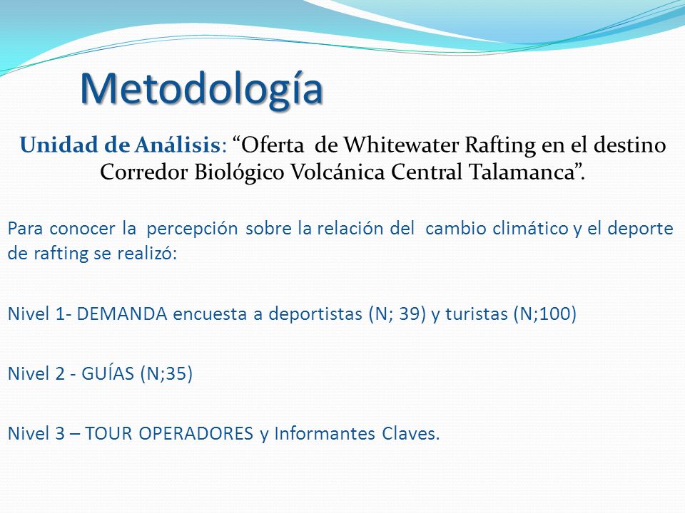 Metodología Unidad de Análisis: Oferta de Whitewater Rafting en el destino Corredor Biológico Volcánica Central Talamanca .