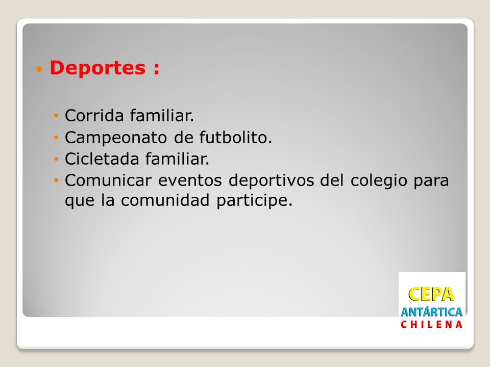 Deportes : Corrida familiar. Campeonato de futbolito.