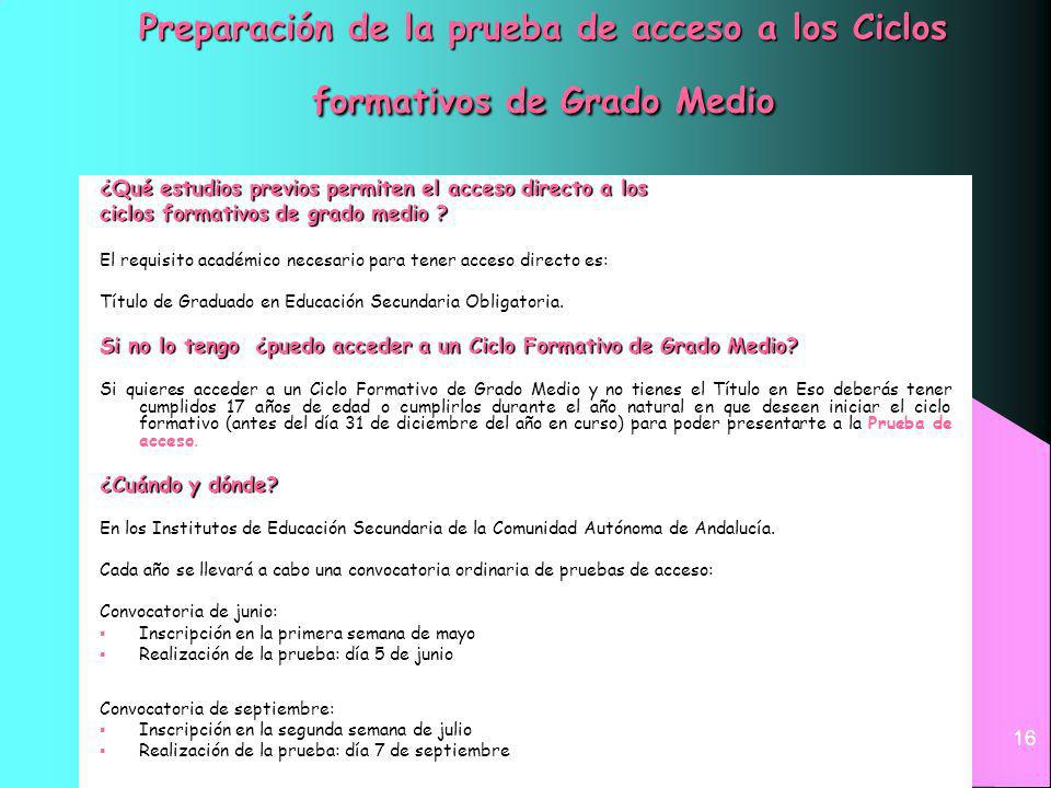 Preparación de la prueba de acceso a los Ciclos formativos de Grado Medio
