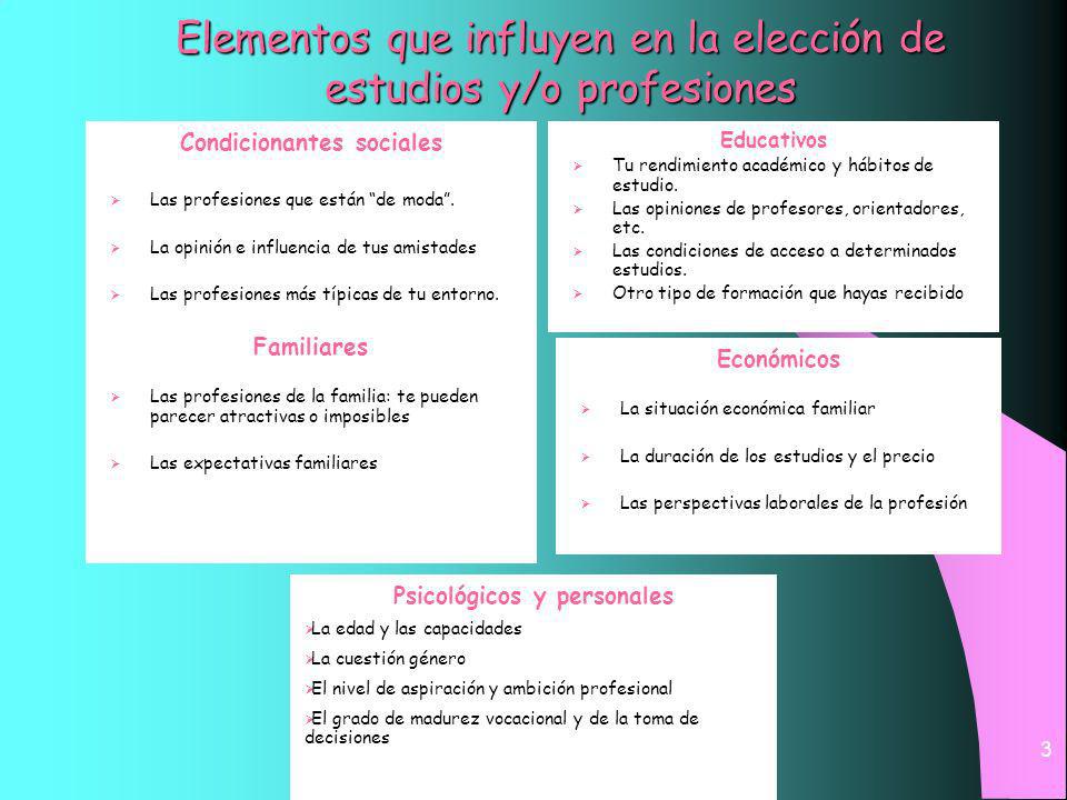 Elementos que influyen en la elección de estudios y/o profesiones