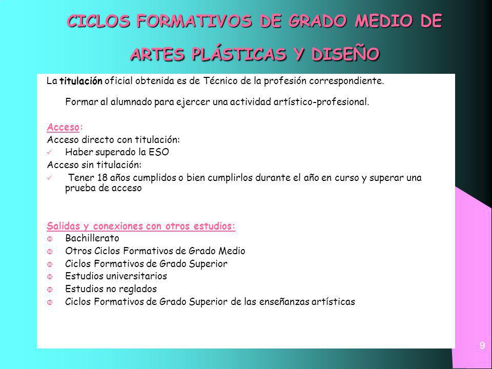 CICLOS FORMATIVOS DE GRADO MEDIO DE ARTES PLÁSTICAS Y DISEÑO