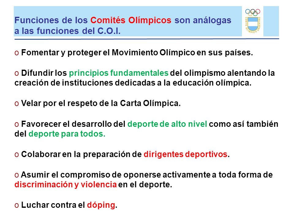 Funciones de los Comités Olímpicos son análogas a las funciones del C