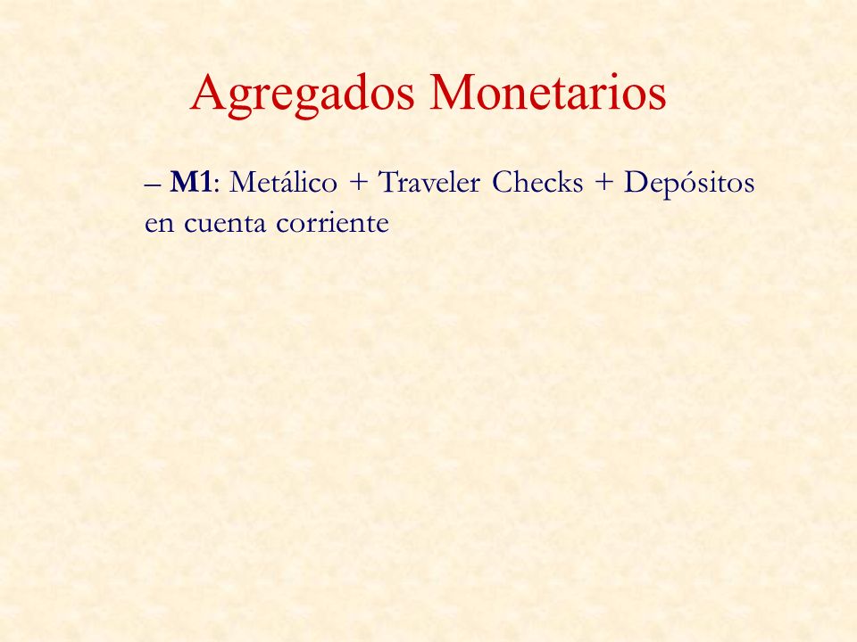 Agregados Monetarios M1: Metálico + Traveler Checks + Depósitos en cuenta corriente