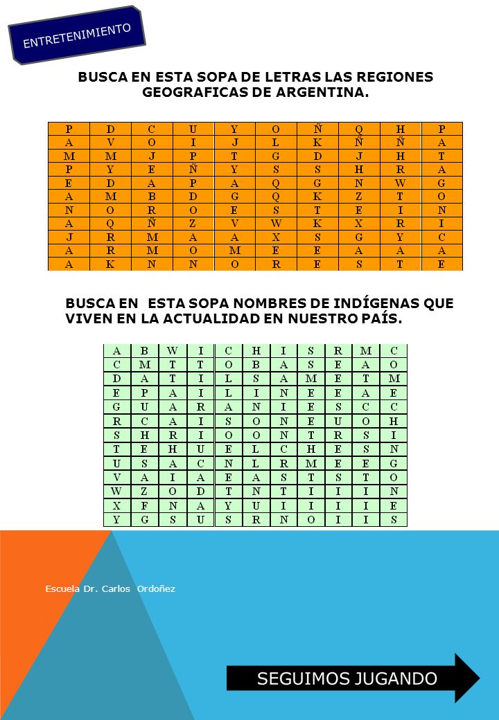 BUSCA EN ESTA SOPA DE LETRAS LAS REGIONES GEOGRAFICAS DE ARGENTINA.