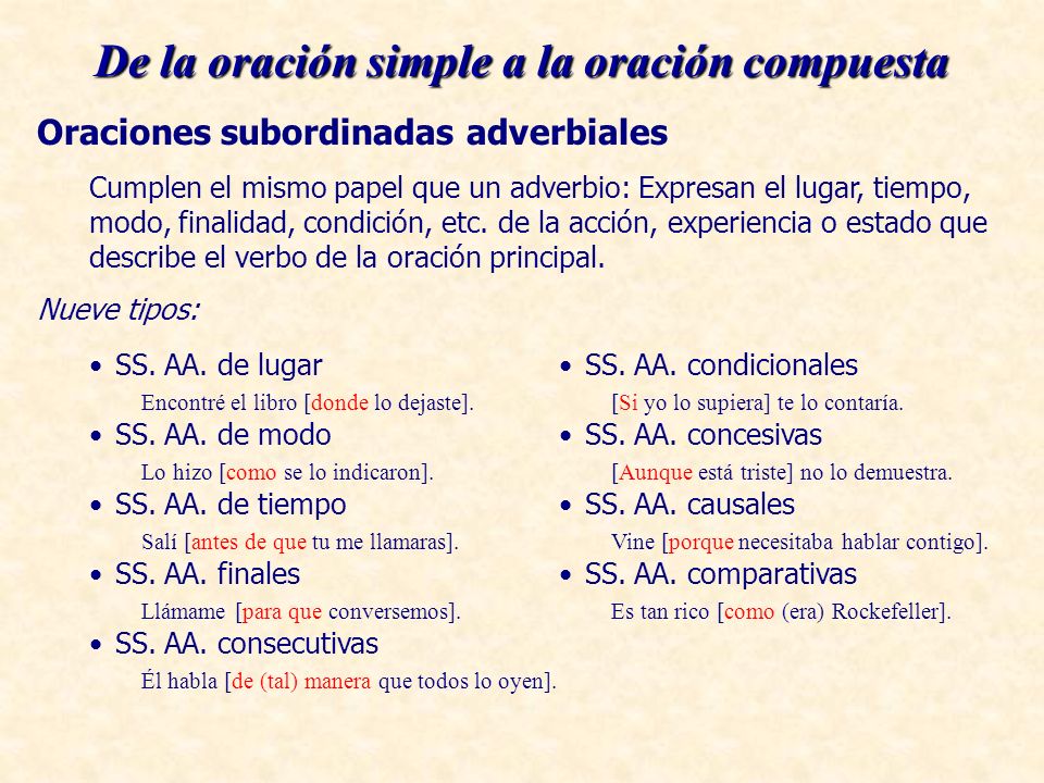 De la oración simple a la oración compuesta