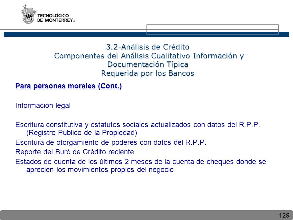 3.2-Análisis de Crédito Componentes del Análisis Cualitativo Información y Documentación Típica Requerida por los Bancos