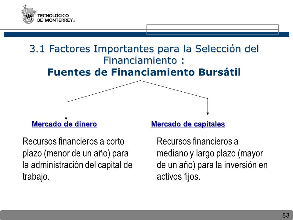 3.1 Factores Importantes para la Selección del Financiamiento : Fuentes de Financiamiento Bursátil